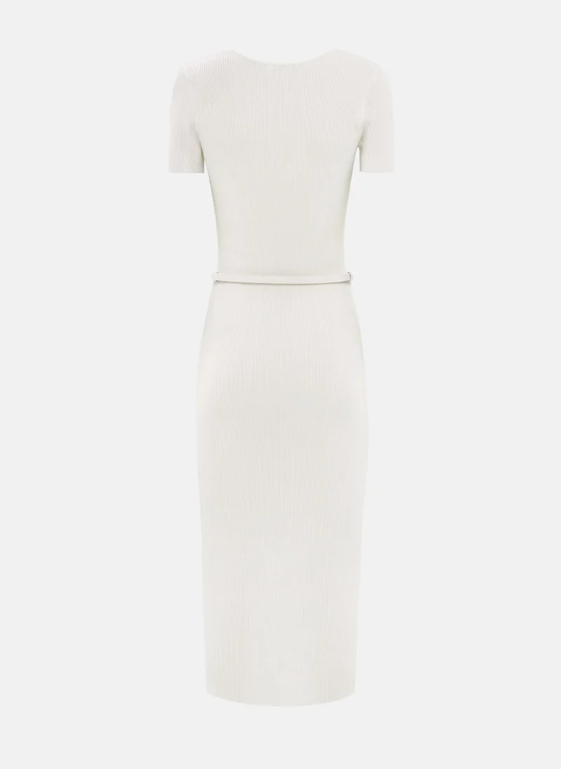 Lichi Knitted midi dress with buttons at the front and matching belt